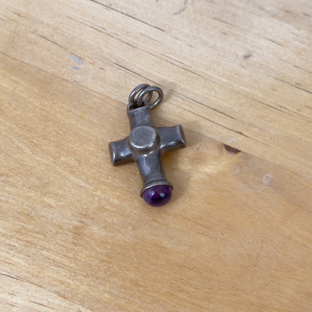 Brutalist Celtic Viking Style Chunky Sterling Silver Amethyst Cross Pendant - Picture 6 of 13